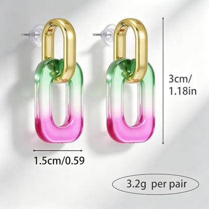 5 Pairs Acrylic Geometric Drop Earrings for Women, Colorful Mix | Colorful acrylic rounded rectangle drops with stainless steel posts; 3.0 x 1.5 cm, 3.2 g per pair, five-pair set