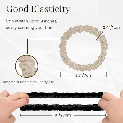 6PCS Hair Scrunchies 100% Mulberry Silk Scrunchie for Women Girls Curly Thick Thin Hair .Women's Black Large Cute Big Satin Sleepy Bulk Small Tie Scrunchie Sleep - color: Small Silk Hair ties Style 11