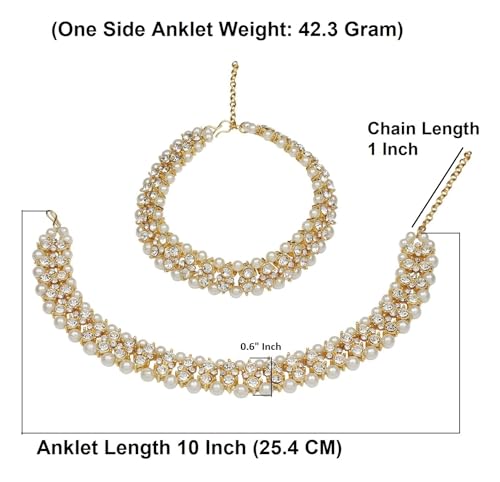 Efulgenz Indian Anklet Bracelet Bridal Crystal Faux Pearl Jhanjara Payal - color: White Gold