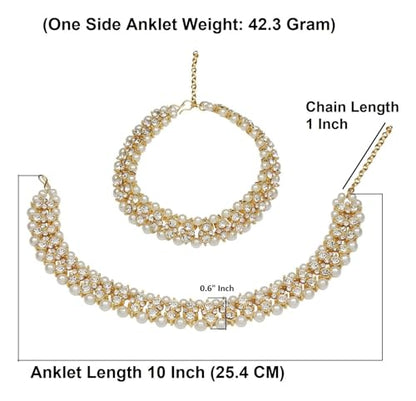 Efulgenz Indian Anklet Bracelet Bridal Crystal Faux Pearl Jhanjara Payal - color: White Gold