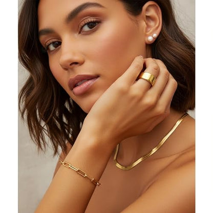 YEEZII 56 Pcs Gold Jewelry Set for Women with 5Pcs Layered Necklace, 5Pcs Layered Necklace, 12 Bracelets, 4 Hoop Earrings, 8 Stackable Rings, 10 hairpins, 12 Studs Earrings Jewerly set for Women - color: Gold-A