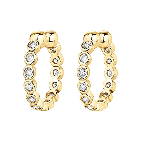 PAVOI 14K Gold Plated CZ Ear Cuff Earrings for Women, Clip On Cartilage | Hypoallergenic Huggie Ear Cuffs with Cubic Zirconia - style: Bezel