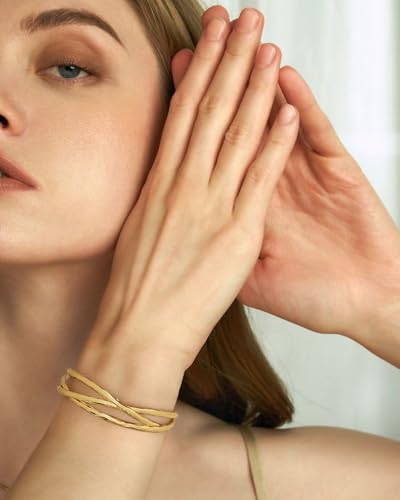 Gold Cuff Bracelet for Women Chunky Multi-layer Cross Wire Open Bracelet Hollow Wide Cuff Bracelets Adjustable Gold Open Cuff Bangle Bracelet - color: Triple Cuff Bracelet