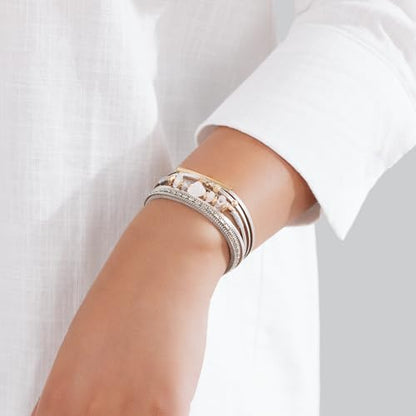 Boho Gemstone Beaded Leather Wrap Bracelets Stackable Chunky Cuff Bracelet Western Jewelry Cowboy Chic Country Concert Outfits for Women - color: Silver