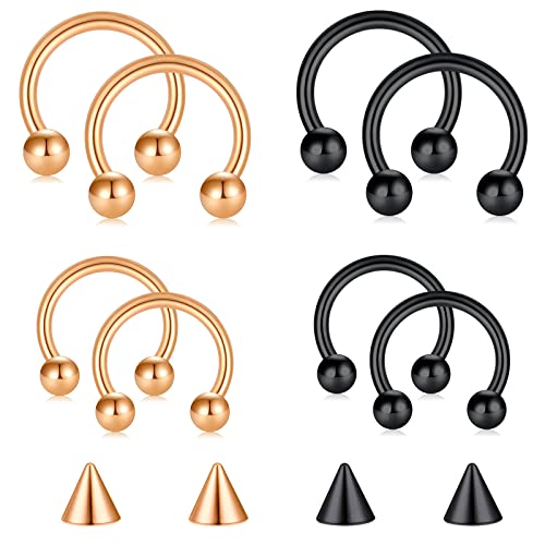D.Bella 16G 18G 20G Horseshoe Septum Rings Surgical Steel Nose Piercing Jewelry Cartilage Helix Tragus Earring Hoop Eyebrow Lip Retainer for Women Men 6mm 8mm 10mm 12mm - color: 20G-8MM 10MM-Rose Gold Black