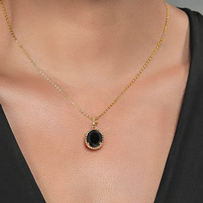 Gem Stone King 11X9MM Oval Gemstone Birthstone Pendant Necklace | 925 Sterling Silver | Solitaire Necklace For Women | With 18 Inch Chain | Fine Jewelry Gifts for Mom Women Wife Her - color: Onyx-December