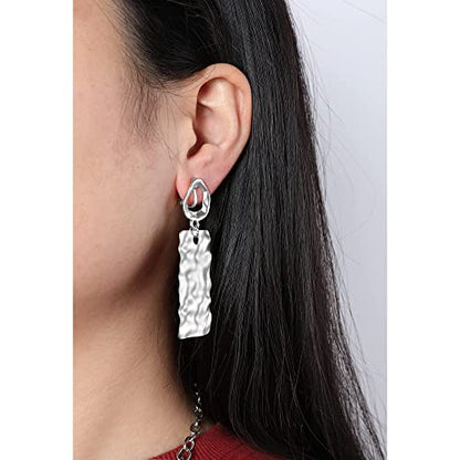 Women's Statement Clip-On Earrings Hypoallergenic Lightweight Clip Earrings - color: silver geometry