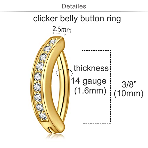 Longita Belly Button Rings Short Bar for Women Stainless Steel Belly Ring Navel Piercing Jewelry 14g Colorful Ball Pack 6mm 1/4” 8mm 5/16“ 10mm - color: G13-2pcs clicker Zircon 10mm