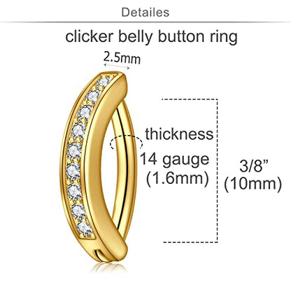 Longita Belly Button Rings Short Bar for Women Stainless Steel Belly Ring Navel Piercing Jewelry 14g Colorful Ball Pack 6mm 1/4” 8mm 5/16“ 10mm - color: G13-2pcs clicker Zircon 10mm