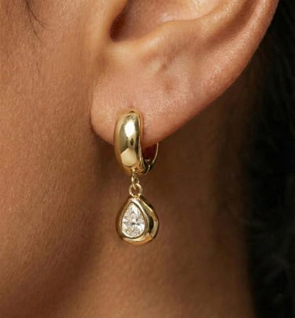 NIXMAX Trendy Gold Dangle Earrings for Women, Chunky Statement CZ Hoops | Bezel-Set Cubic Zirconia Charm, 14K Gold Plated, Lightweight Hypoallergenic Jewelry, Fashion Accessories, Gifts for Women - color: Gold-Chunky Teardrop Hoops