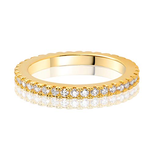 MDFUN 14K Gold Plated Full Eternity Band Ring for Women Round Cut Cubic Zirconia Stackable Wedding Band Anniversary Promise Ring - color: gold plated, size: 5
