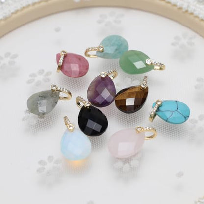 LE SKY Natural Stone Pendants Healing Crystal Gemstones with Rhinestone Charms for jewelry Making Necklace DIY Craft Gift - color: faceted drop