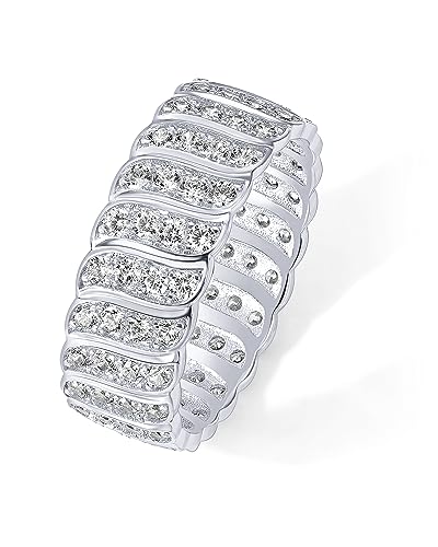 PAVOI 14K Gold Plated Chunky Ring | Cubic Zirconia Stackable Rings | Chunky Wide Band for Women - color: White Gold