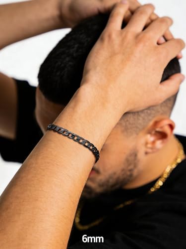 PROSTEEL Bracelets for Men, Figaro/Cuban Mens Bracelet, Silver/Gold/Black | 6/9/13mm Width, 7.5/8.3/9" Length, Stainless Steel Mens Bracelet, Durable & Non Tarnish, Chunky Jewelry with Gift Box - style: E 6mm-Cuban-Black