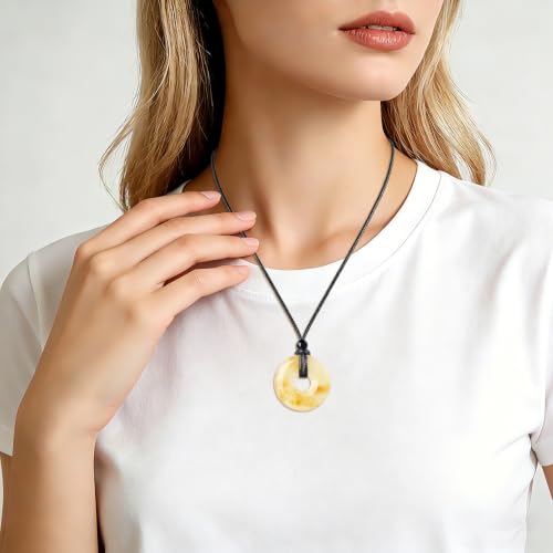 Anjiucc Natural Gemstone Pendant Necklce Lucky Coin Crystal Necklace Donut Pendnat with Adjustable Rope Healing Crystal for Men - color: Yellow Jasper