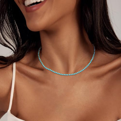 Luxval Tennis Necklace 14K Gold Plated Rhinestone Butterfly Choker Necklaces for women Dainty Zirconia Cut Faux Diamond chain 3mm - color: Gold-Turquoise tennis