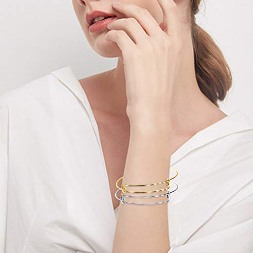 UPINS 60Pcs Silver Gold Expandable Blank Bracelets Adjustable Wire Bracelet | Stainless Steel Women Bracelets for DIY Jewelry Making Crafting Supplies for Beginners Experienced Jewelry Makers - color: Gold&Silver