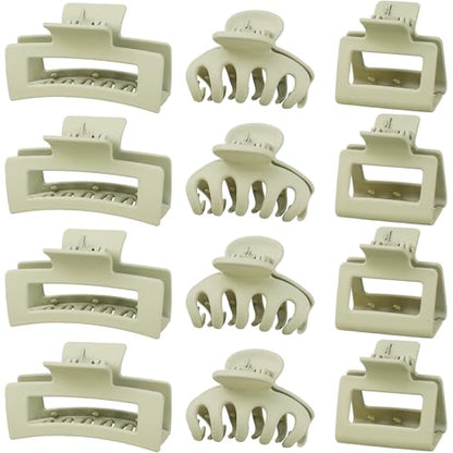 Small Medium Claw Clips for Women, 3 Styles Hair Clips for Thick and Thin Hair, Non-slip Strong Hold, 12 Pcs (Green) - color: Green