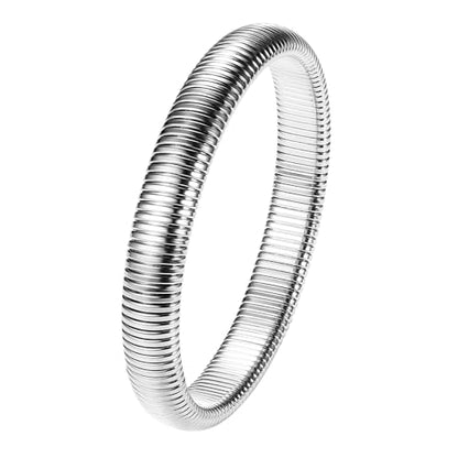 NMQLX Women's Elastic Bangle Bracelets: Stainless Steel Gold Chunky Wristband Bracelets - color: Silver - 10mm