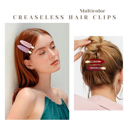 10 Pcs Creaseless No Crease No Bend Flat Hair Clips For Styling Non Slip Makeup Clips For Women Salon Hairstyle,Bright Pink Red - color: Bright Pink Red