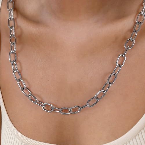 Two Tone Wire Necklace Gold and Silver Link Chain Adjustable 18K Gold Plated Twist Vintage Classic Jewelry - style: Rectangle - Silver