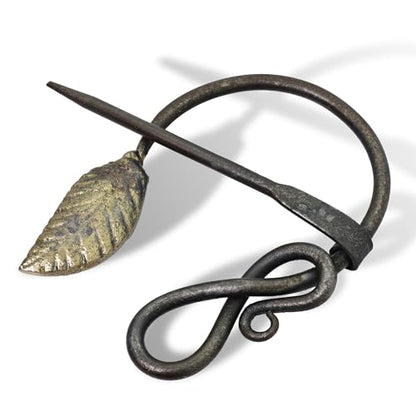 Armory Replicas™ Hand-Forged Viking & Celtic Cloak Pin Brooch – Medieval Fibula for Costumes, Reenactments, Cosplay & Historical Dress Accessories - style: Gold Leaf Ring