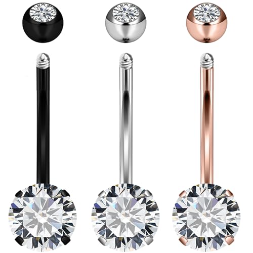 Long Belly Button Ring 6mm 8mm 10mm 12mm 14mm Surgical Stainless Steel Round Cubic Zirconia Navel Barbell Long Bar Belly Button Piercing Jewelry Silver, black, rose gold belly ring - color: 3pcs-12mm-colour mixture belly rings