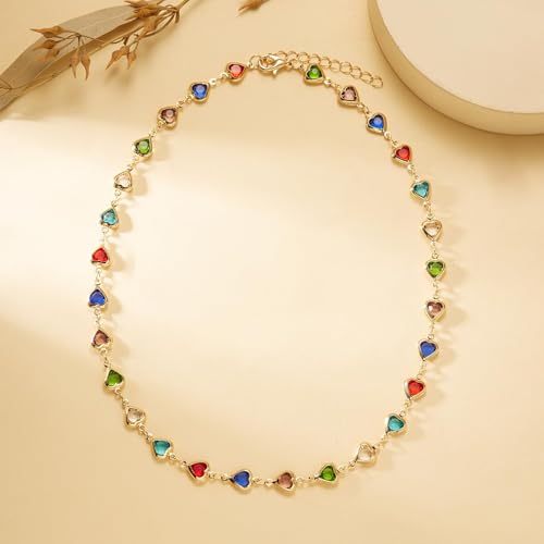 Gold Statement Choker Necklace for Women – Trendy Silver Long Layered Snake Chain Drop Necklace, Elegant Prom Party Jewelry Gift, Delicate Accessories for Her - color: C-Small Fresh Heart Shaped Beaded Necklace