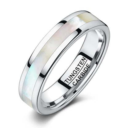 Vakki 4mm 6mm Womens Rose Gold Tungsten Carbide Ring with Mother of Pearl Shell/Marble Inlaid Wedding Band Comfort Fit Size 5-12 - color: F-6mm-Mother of Pearl & Silver