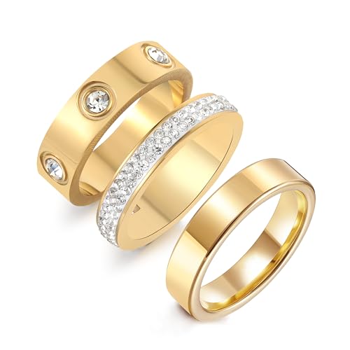 Gold Silver Rings for Women Dainty 18K Gold Plated Cubic Zirconia Stacking Rings for Women Thumb Ring Set Love Friendship Dual Band Rings Promise Wedding Engagement Rings - color: Gold