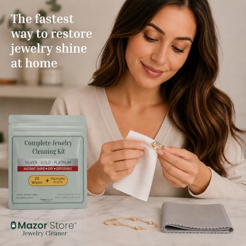 Silver Jewelry Cleaner Wipes + Large Polishing Cloth Kit | 20 Tarnish Remover Dry Disposable Wipes | Instant Shine, No Rinse | Restore Brilliance for Silver, Gold & Platinum Jewelry, Silverware & Watches