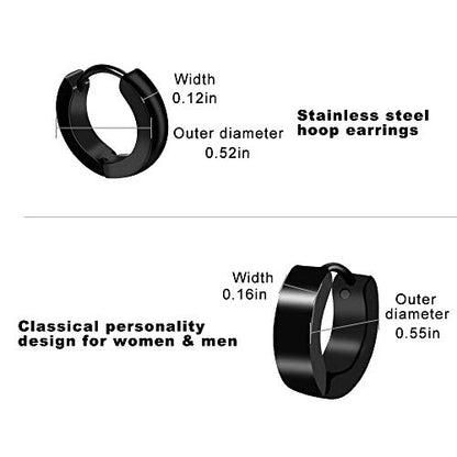 12 Pairs Black Stud Earrings Set for Men and Women - Stainless Steel Cross Jewelry Piercings - color: Black