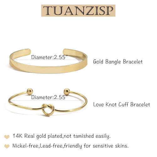 Gold Bangle Bracelets for Women Non Tarnish, 18k Gold Bracelet Stack Layered Chunky Cuff Bracelet Knot Cross Bowknot Bracelets Trendy Jewelry Set for Women Gifts - color: S03