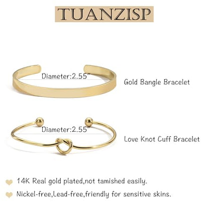 Gold Bangle Bracelets for Women Non Tarnish, 18k Gold Bracelet Stack Layered Chunky Cuff Bracelet Knot Cross Bowknot Bracelets Trendy Jewelry Set for Women Gifts - color: S03