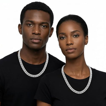 S925 Sterling Silver necklace for Men 12mm Punk Chunky Cuban Link Curb Chain Necklace for Women Men Jewelry 18 20 22 24 26Inch - color: 22"