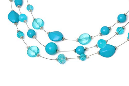 Coiris 3 Layers Illusion Wire Beaded Statement 19.5" Necklace for Women - color: N0005-Sky Blue