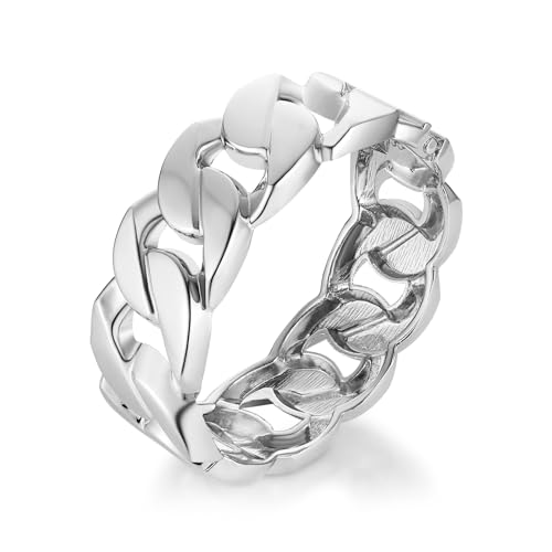 HZMAN Chunky Gold Cuff Bracelets for Women Thick Wide Bangle Bracelet Hammered Open Hinge Wrist Cuff Bracelet Jewelry Gift - color: 03.Cuban Silver