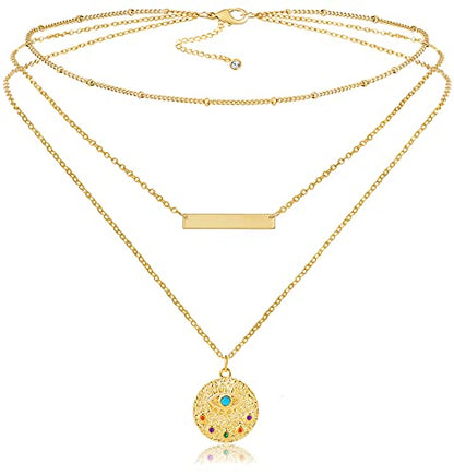 Fiusem Gold Plated Layered Necklaces for Women, Dainty 14K Gold Plated Pendant Necklace and Choker Necklaces for Women - style: Layered Evil eye
