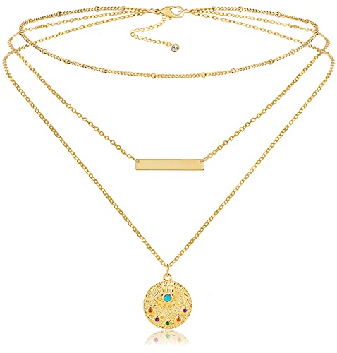 Fiusem Gold Plated Layered Necklaces for Women, Dainty 14K Gold Plated Pendant Necklace and Choker Necklaces for Women - style: Layered Evil eye