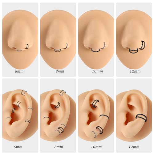 PEAKLINK 3pcs Double Nose Rings Double Nose Hoops 316L Surgical Steel Cartilage Earrings 20G/18G/16G Septum Rings Conch Piercing Helix Lip Rook Daith Tragus Pierxing Jewelry 6mm to 12mm - color: Black
