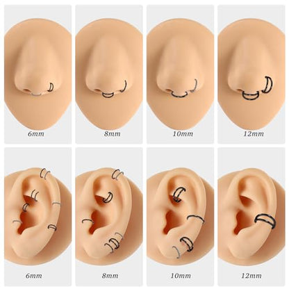 PEAKLINK 3pcs Double Nose Rings Double Nose Hoops 316L Surgical Steel Cartilage Earrings 20G/18G/16G Septum Rings Conch Piercing Helix Lip Rook Daith Tragus Pierxing Jewelry 6mm to 12mm - color: Black