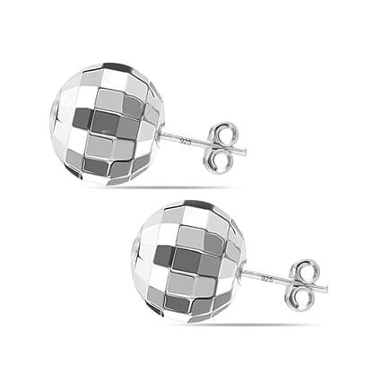Charmsy 925 Sterling Silver Ball Post Stud Earrings for Women | Round Hammered Lightweight Disco Classic Ball Stud Earring for Women Teen | Sizes 3mm-11mm - style: 10mm-Disco Ball