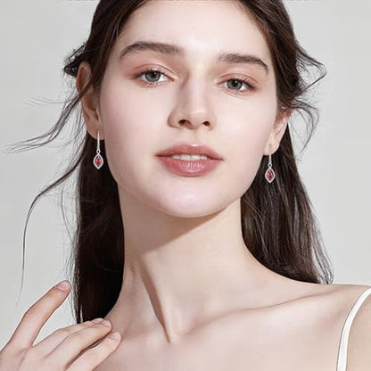 Infinity Teardrop Earrings 925 Sterling Silver Dangle Drop Leverback Earrings Birthstone Jewelry for Women - color: Deep Red