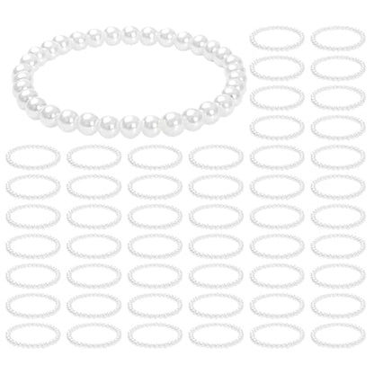 30 PCS Pearl Bracelets for Women, Stretch Bridesmaid Faux Pearl Beaded Bracelets Set, Bulk Wedding Bridal Party Favor Jewelry Gifts(White) - color: 50 White