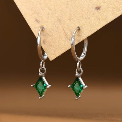 Surgical Steel Hoop Earrings for Women - Hypoallergenic Small Cartilage Huggies with Cubic Zirconia Dangle - color: Green-18K Gold Plated