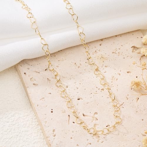 GTVOODX 16.4 Feet Stainless Steel Gold Heart Chains for Jewelry Making | 18K Gold Plated Soldered Jewelry Chain Roll Spool for DIY Jewelry Bracelet Necklace Making with Lobster Clasps Jump Rings - color: Gold Heart