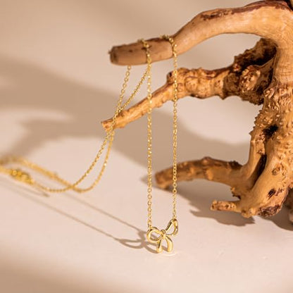 Dainty Gold Necklace: 14k Gold Plated Dianty Boots Bow Sun Moon Horse Evil Eye Conch Seahorse Necklace for Women 16.5"+2" - color: Bow 291
