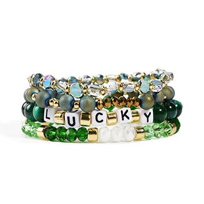 Boho Beaded Stretch Bracelets For Women Stackable Crystal Gold Plated Beaded Bracelets Set Trendy Handmade Friendship Braeclet Jewelry Gifts - color: Q-crystal stone baed