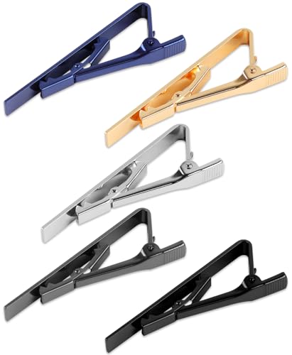 vivinin 5P Tie Clips For Men, 5 Different Color Tie Bar, Stainless Steel Tie Clip For Business, Wedding, Anniversary, Father's Day Gifts and Daily Life - style: Classic