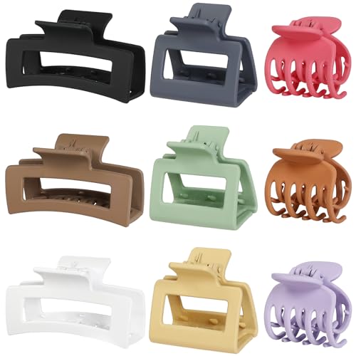 CHANDAT Medium Hair Clips Set for Women - 3Styles, 9PCS - Multicolor | Rectangle Hair Clips for Thick Hair, Square Claw Clips for Thin Hair, Non-Slip Strong Hold, Matte Hair Accessories - color: Multicolor